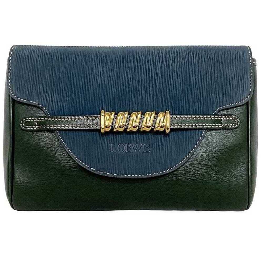 Loewe Clutch Bag Green Blue Gold Velzquez Flap Shoulder Bicolor Nubuck